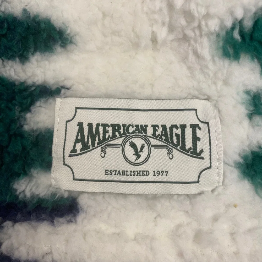 American Eagle Throw Blanket 50x60 Green Buffalo Plaid Sherpa Fleece Mountain